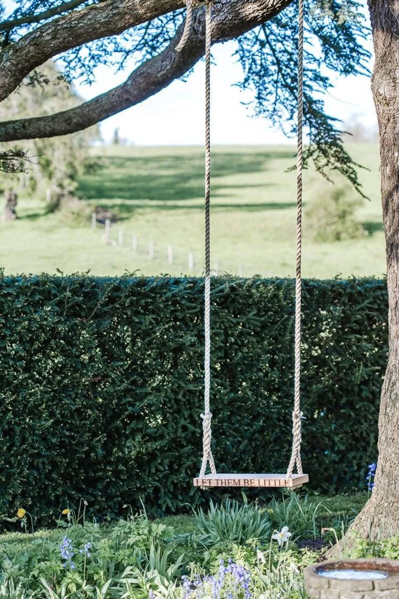 Personalised Tree swing Handmade in Iroko, Garden swing
